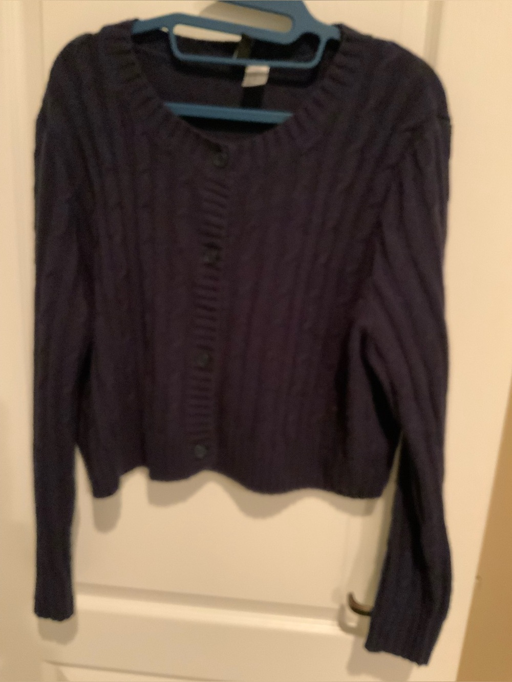 Short Women's Cable-Knit Button Cardigan Sweater - Navy H & M Sz XL
